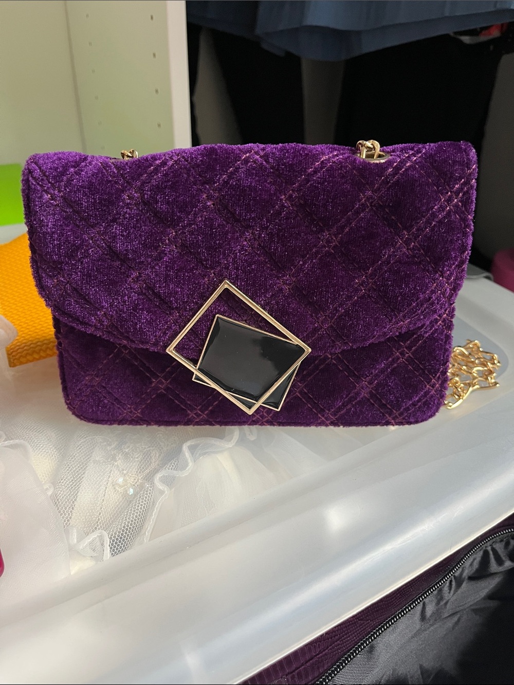 Plush Quilted Purple Chain Shoulder Bag